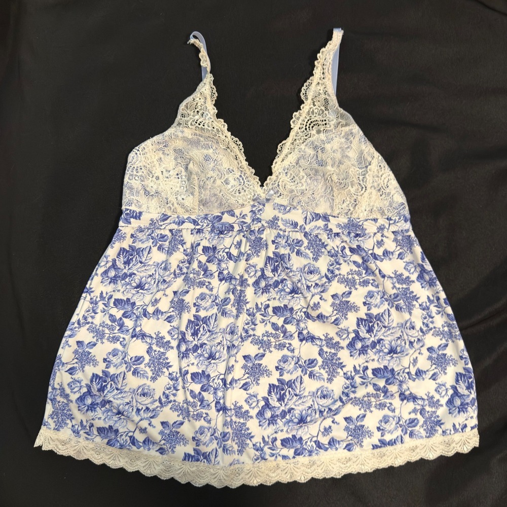 Laura Ashley Blue Floral Lace Trim Cami & Shorts Pajama Set, PJ's Size XL - Picture 5 of 8